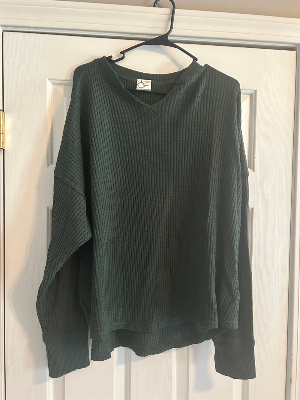 aerie Forest Green Waffle Knit Long Sleeve Top